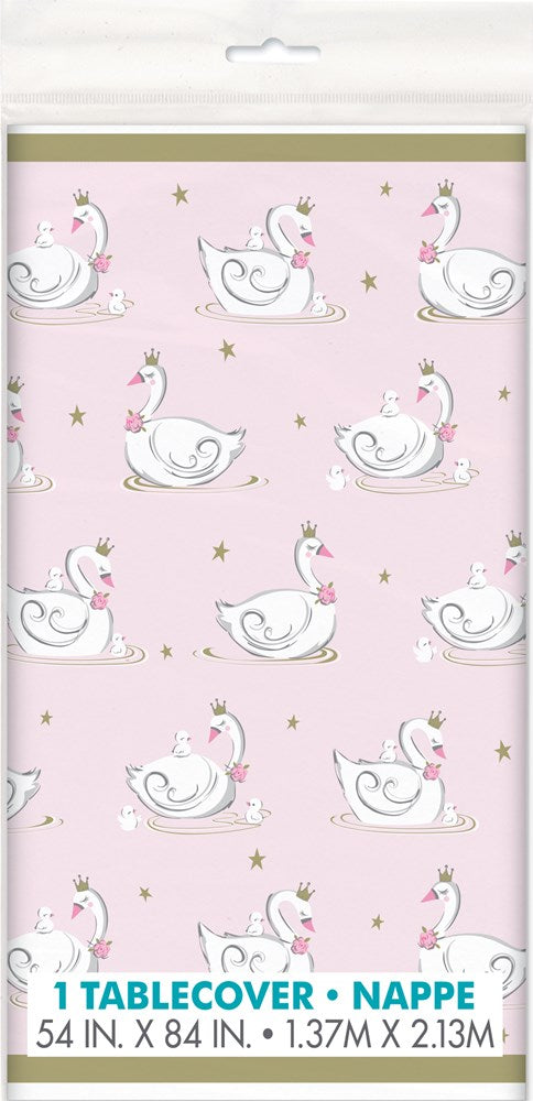 Swan Birthday Plastic Tablecover 54in x 84in