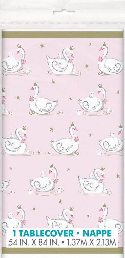 Swan Birthday Plastic Tablecover 54in x 84in