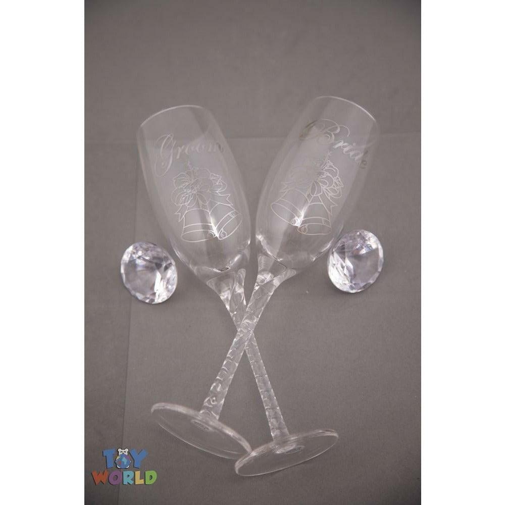 8.25in Champagne Glass (6.0oz) 2Pcs/Bx inBride and Groomin - Clear - Toy World Inc