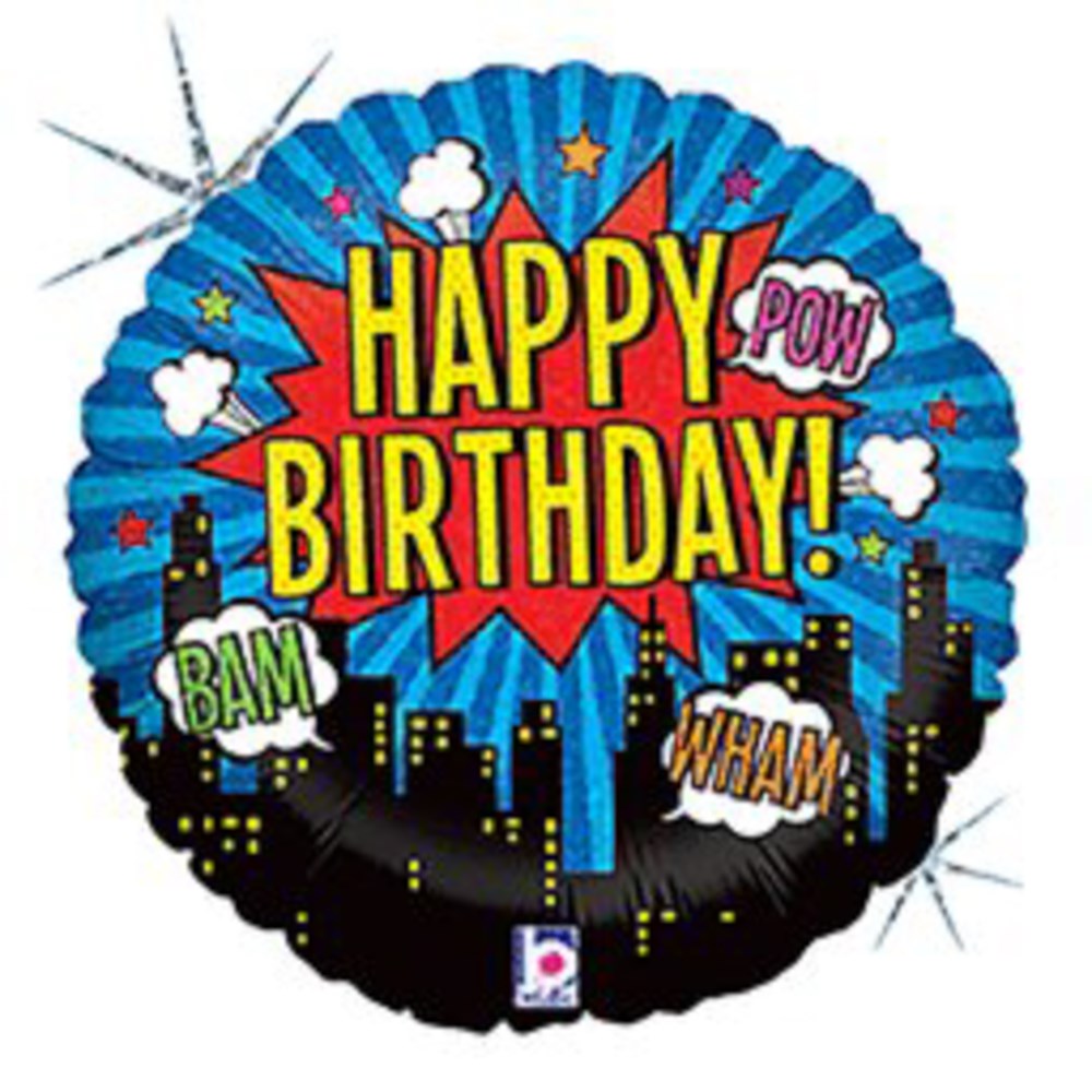 Betallic Superhero Birthday 18 inch Holographic Balloon Packaged 1ct