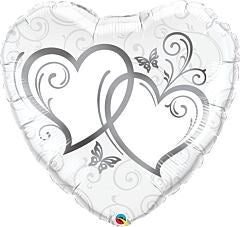 Qualatex Entwined Hearts Silver 36in Foil Balloon