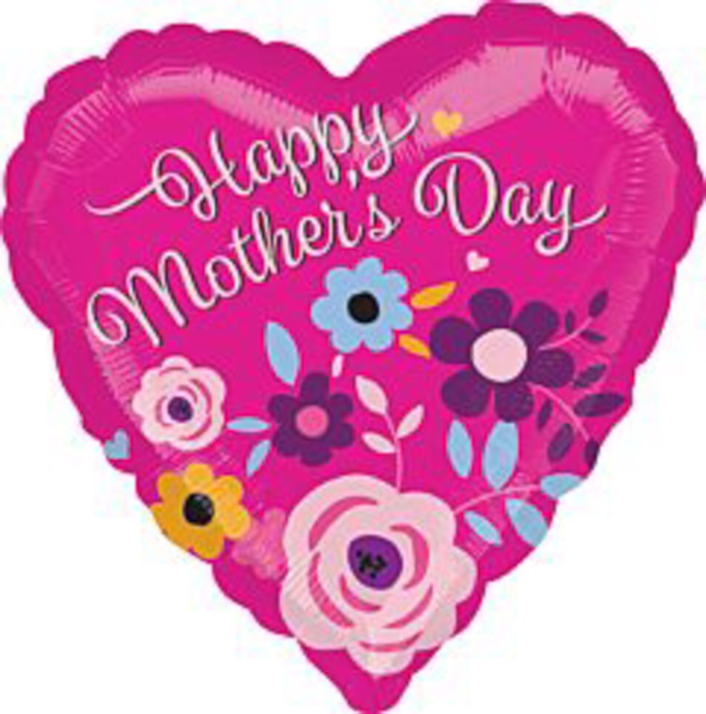 Happy Mothers Day Pretty Flower Heart Globo de aluminio de 18 pulgadas PLANO