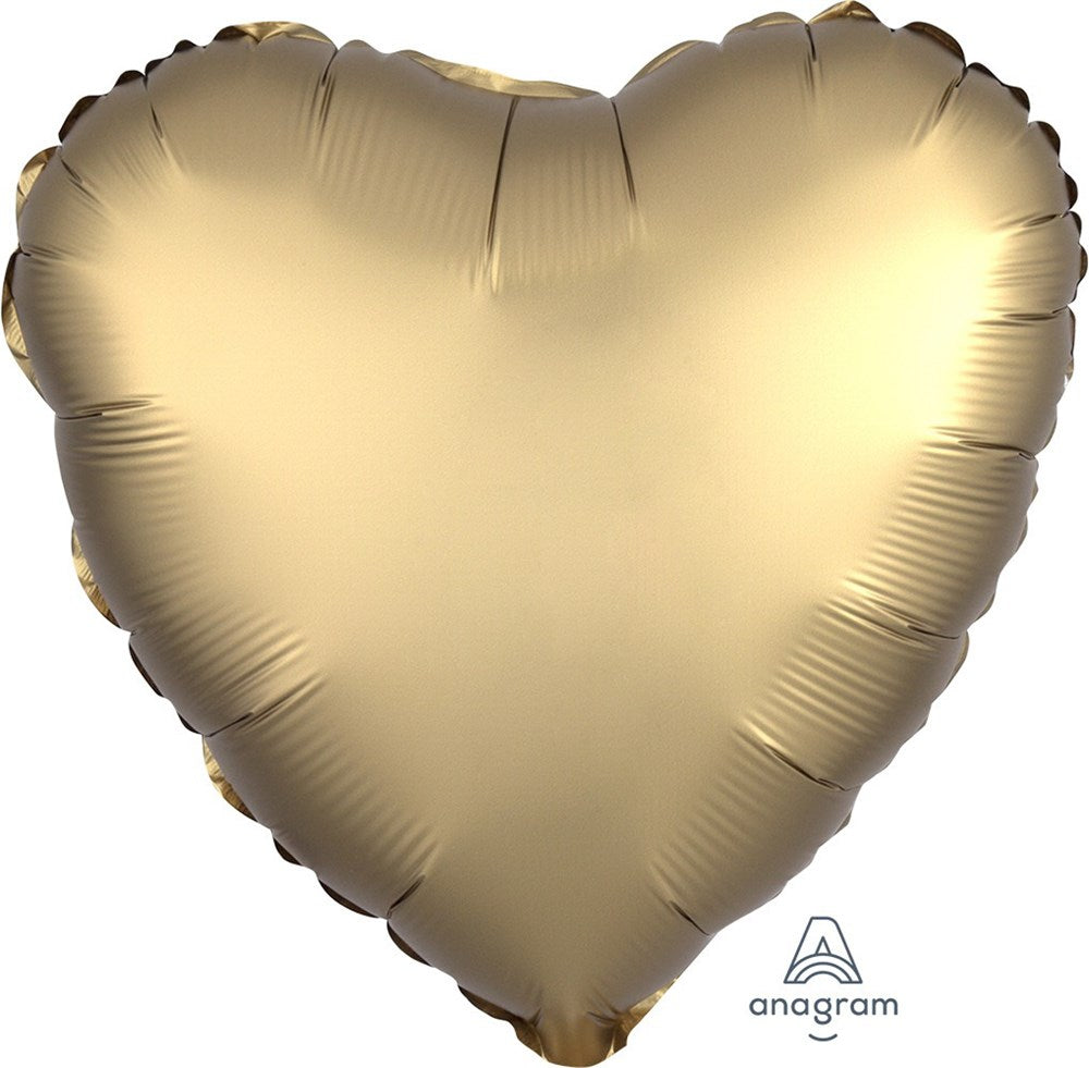 Luxe Gold Sateen Satin Heart Globo de aluminio de 17 pulgadas PLANO