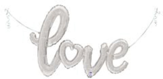 Betallic Love ScriptSilver 33 inch Air-Filled Shaped Foil Balloon (packed w/straw &ribbon) 1ct