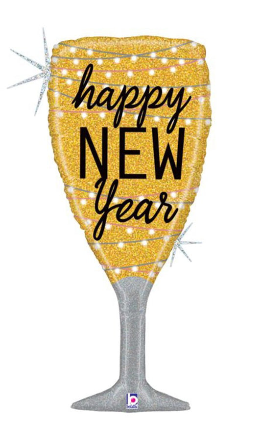 New Year Champagne Glass 37in Foil Balloon FLAT