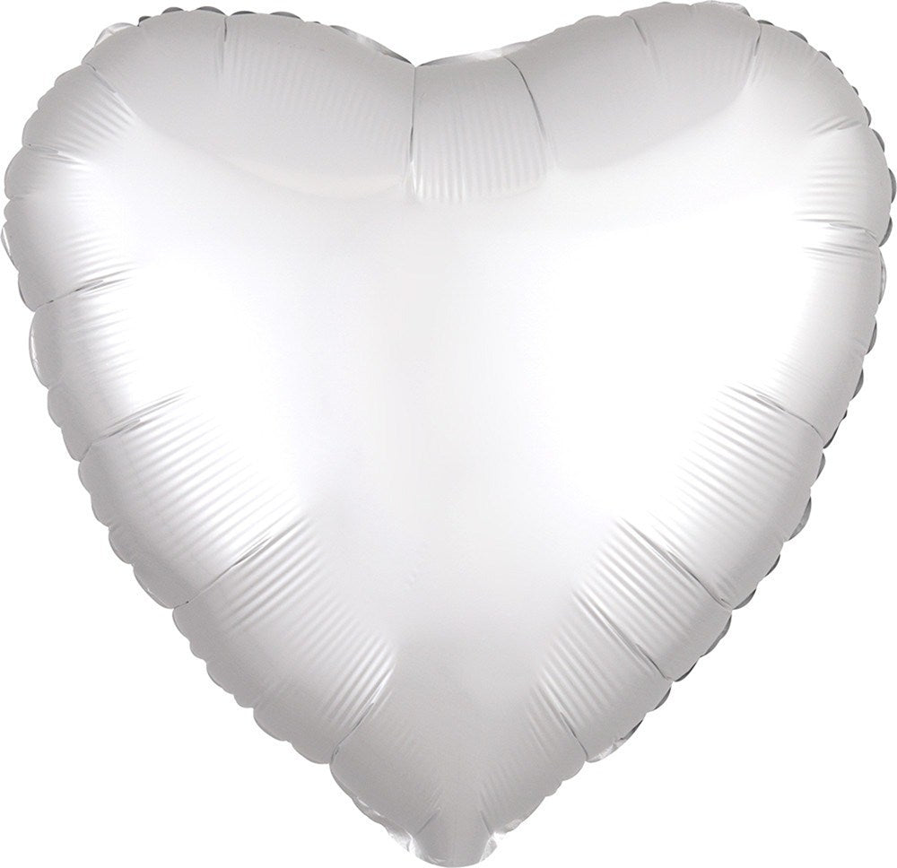 Luxe White Satin Heart 17in Foil Balloon FLAT
