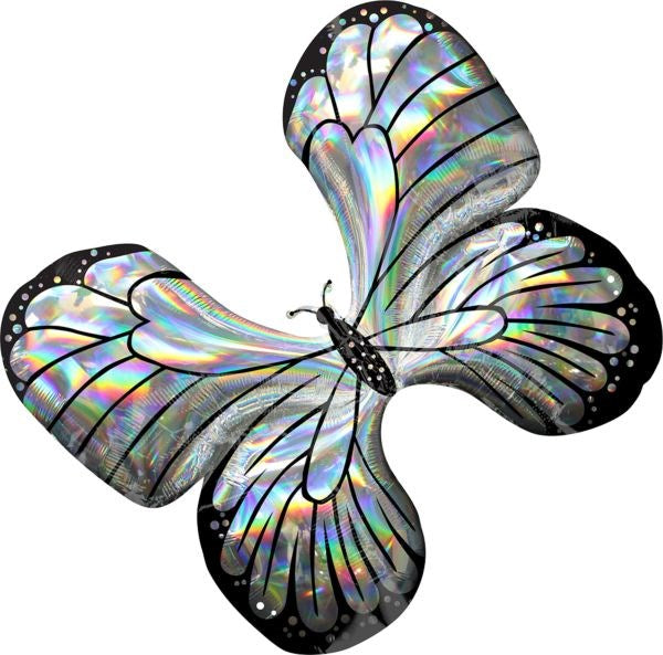 Anagrama Mariposa iridiscente Globo de aluminio de 30 pulgadas PLANO