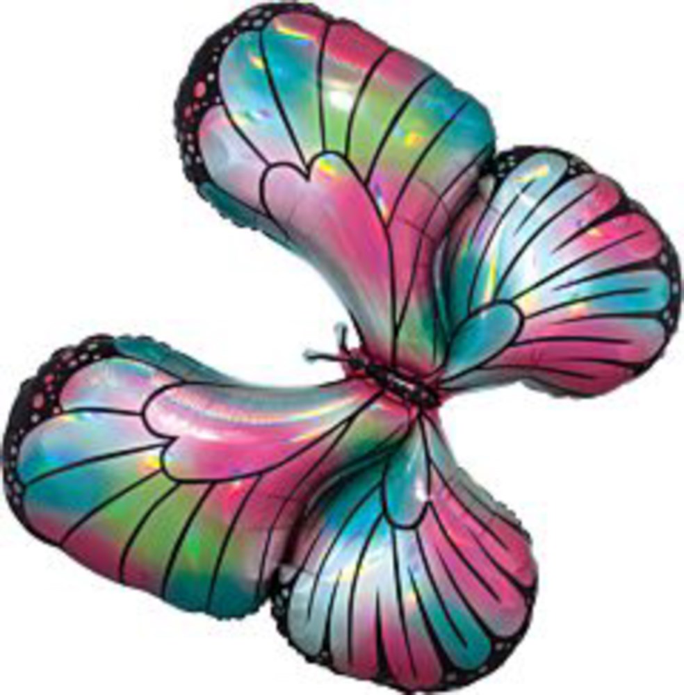 Globo de aluminio de 30 pulgadas con mariposa rosa y verde azulado iridiscente