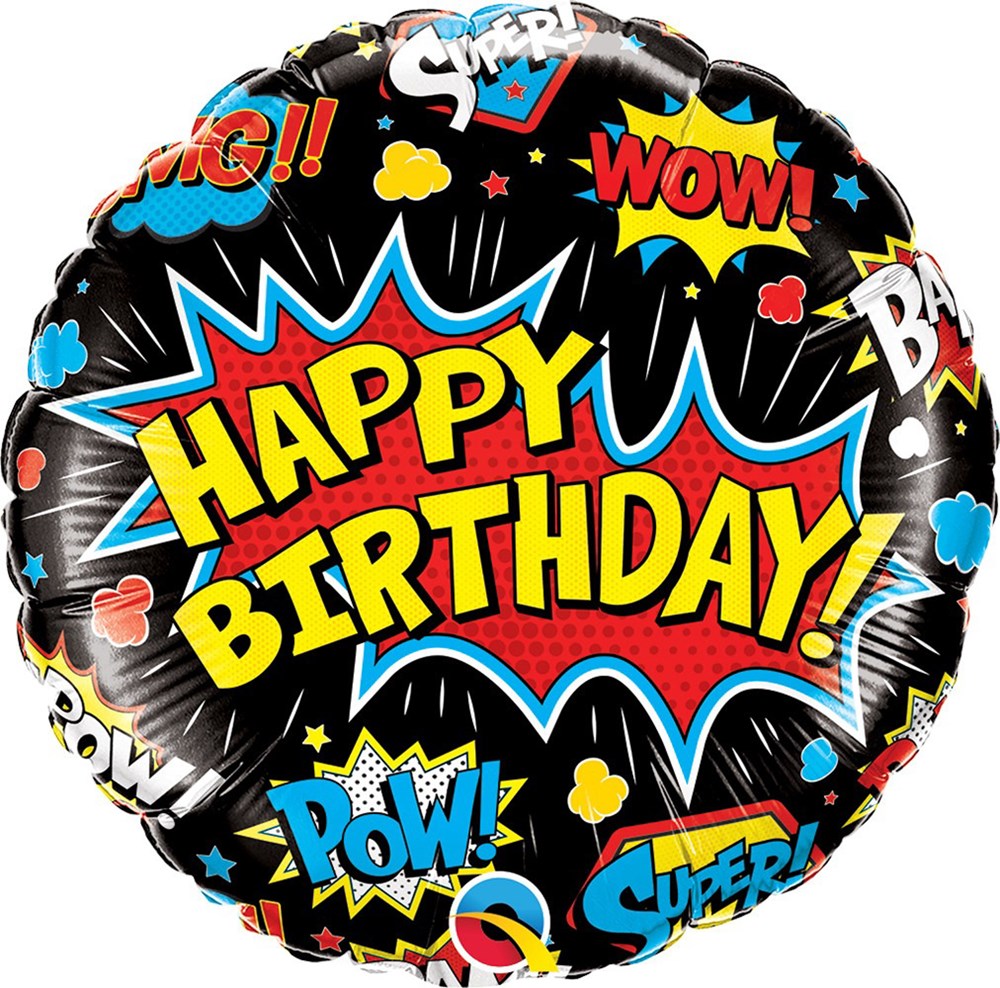 Birthday Super Hero Black 18in Foil Balloon