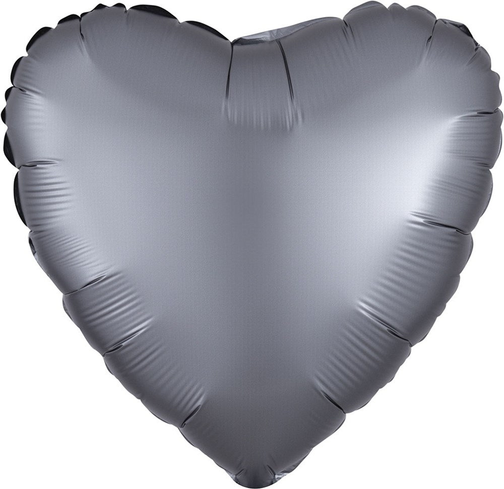Luxe Graphite Satin Heart 17in Foil Balloon FLAT