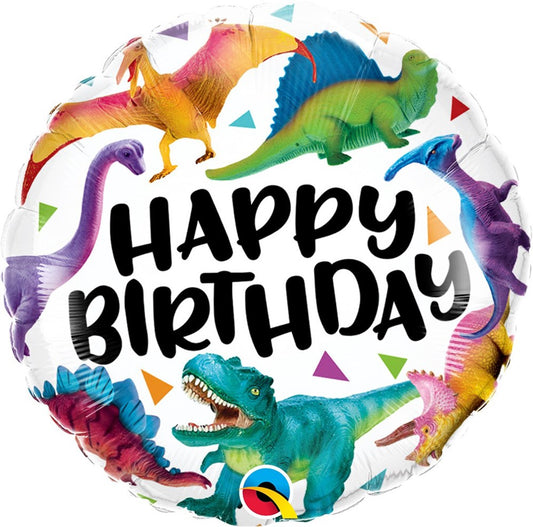 Globo de papel de aluminio de 18 pulgadas con dinosaurios coloridos de cumpleaños