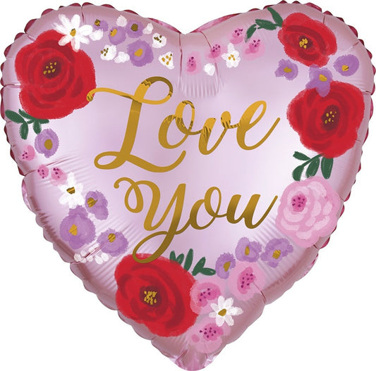 Satin Love You Floral 18in Foil Balloon