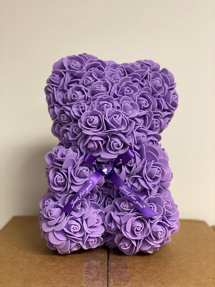 9.5 inch Purple Foam Rose Bear