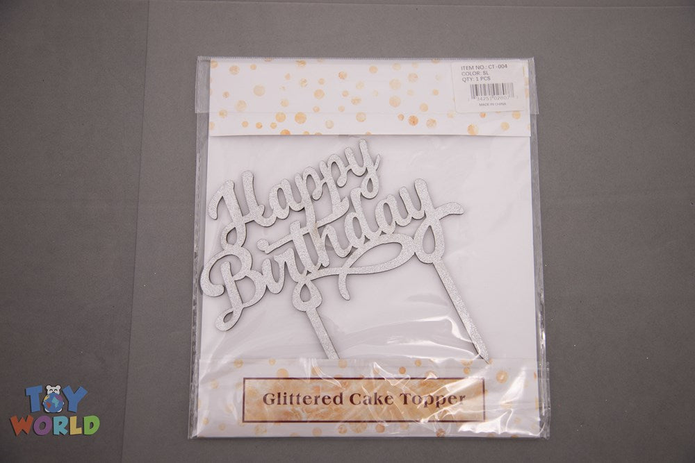 Cake Topper -Feliz Cumpleaños Glitter Plata