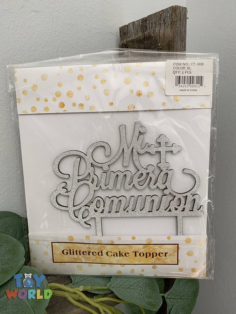 Cake Topper Glitter Mi Primera Comunión Plata