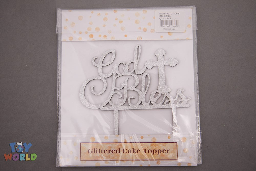Cake Topper Gold Bless Glittered Silver