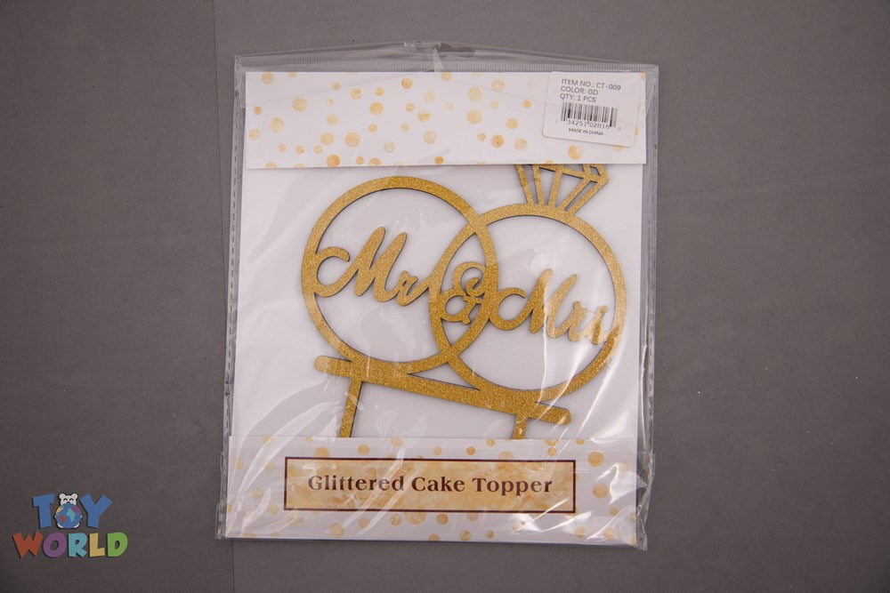 Cake Topper Mr y Mrs Glittered Gold
