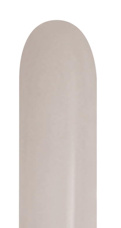Long, white latex balloon with a smooth surface and slightly rounded tip.