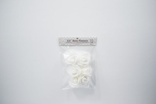 Flores decorativas de espuma de 3 1/2 pulgadas - 6 piezas - Blanco