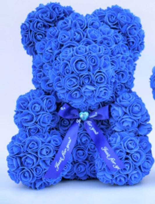 15in Sapphire Blue Foam Rose Bear