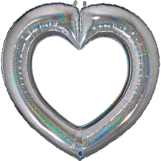 Grabo Silver Glitter Link Heart Globo de aluminio de 41 pulgadas