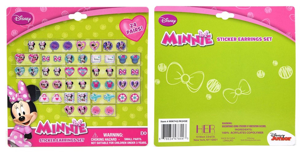 Minnie Bowtique 24 Pair Sticker Earrings on Blister Card