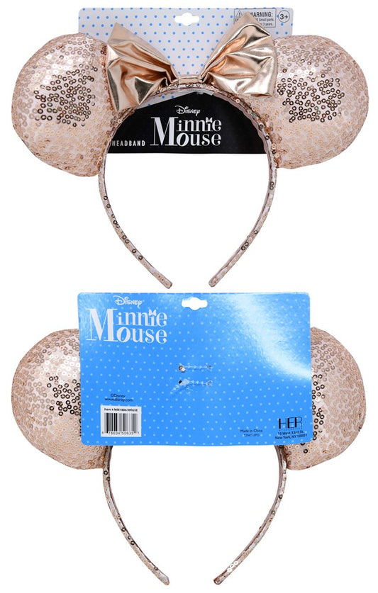 Minnie Rose Gold Sequin Ear Headband With Bow
