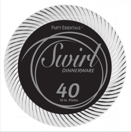Swirl Plate 10in - White and Silver 40ct