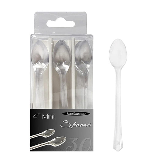 Mini Spoon 4in Clear 30ct