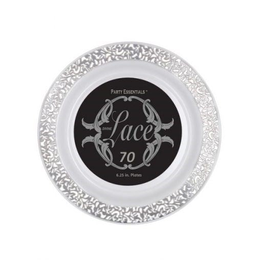 Lace Plate 6.25in 70ct - White Silver Edge