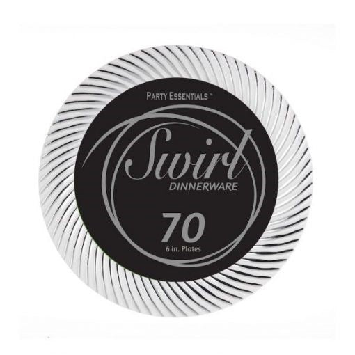 Swirl Plate 6in 70ct - White and Silver