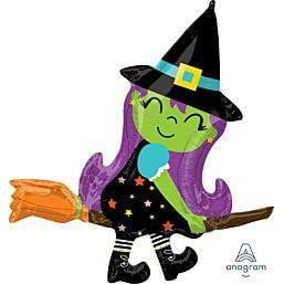 Anagram Cute Witch on Broom 38in Foil Balloon - Toy World Inc
