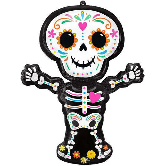 Anagram Day of the Dead Standing Skeleton 34in Foil Balloon FLAT - Toy World Inc