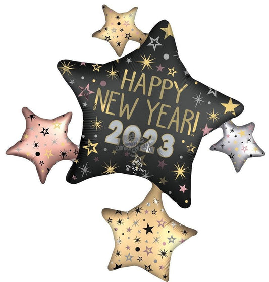 Anagram New Years Satin 2023 Star Cluster Foil Balloon FLAT - Toy World Inc