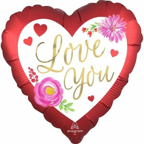 Anagram Valentine's Day Satin Love Watercolor Floral 18in Foil Balloon - Toy World Inc