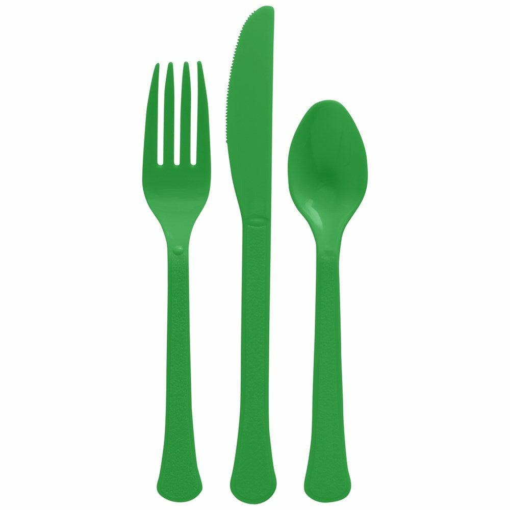 Assorted Heavy Weight Cutlery 200ct Festive Green - Toy World Inc