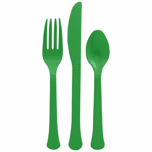 Assorted Heavy Weight Cutlery 200ct Festive Green - Toy World Inc