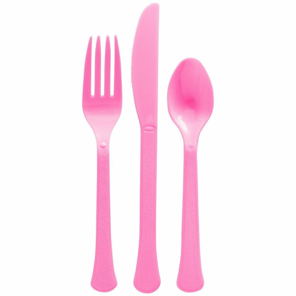 Assorted Heavy Weight Cutlery Bright Pink 80ct - Toy World Inc