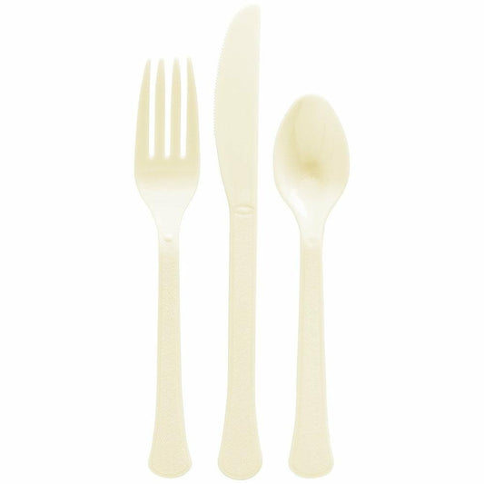 Assorted Heavy Weight Cutlery Vanilla Cream 80ct - Toy World Inc