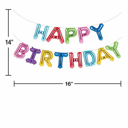 Balloon Banner Happy Birthday Rainbow Foil 13Ct - Toy World Inc