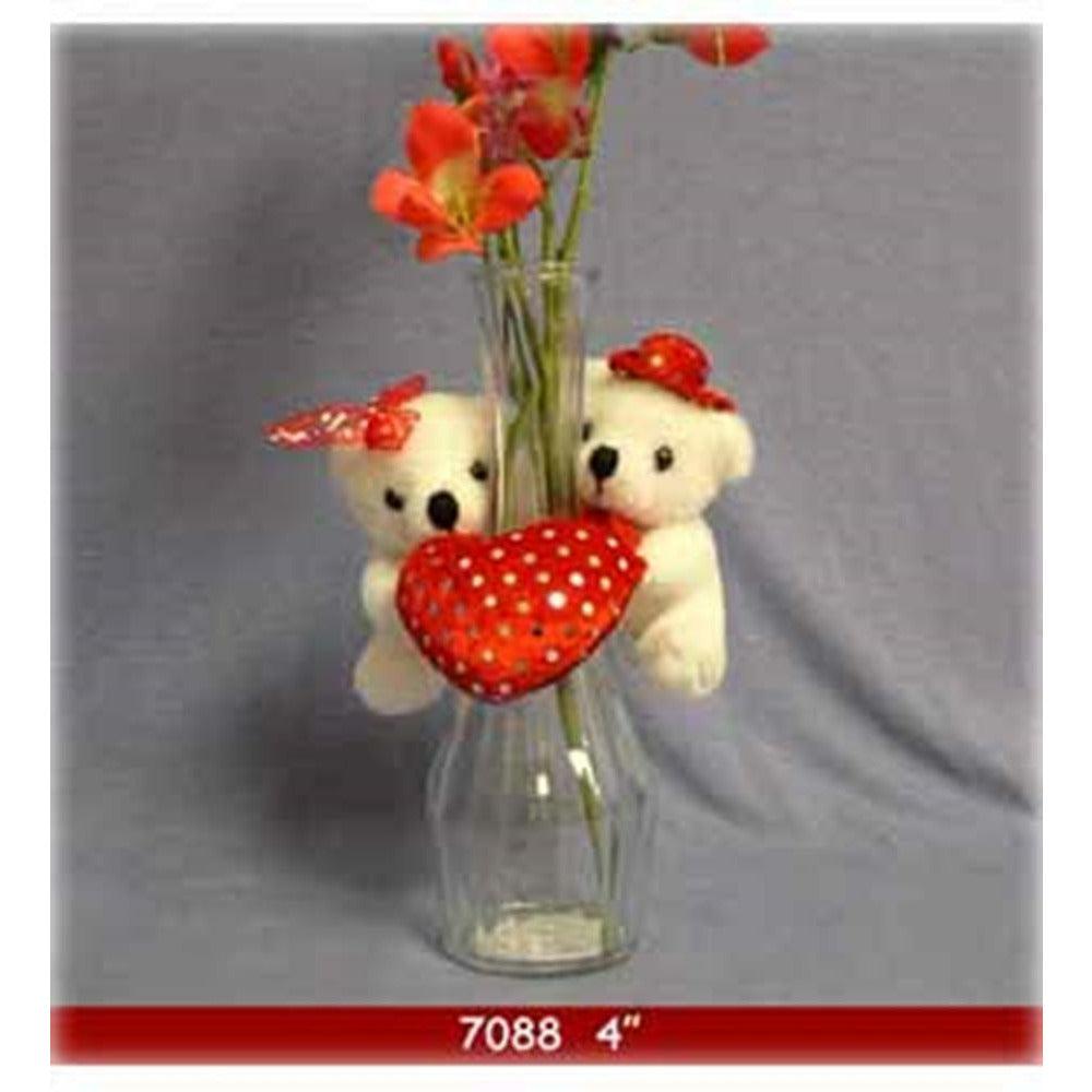 Bear Couple W-Red Heart 4in (Hug Vase - Toy World Inc