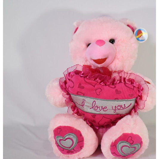 Bear Pink Heart 13in - Toy World Inc