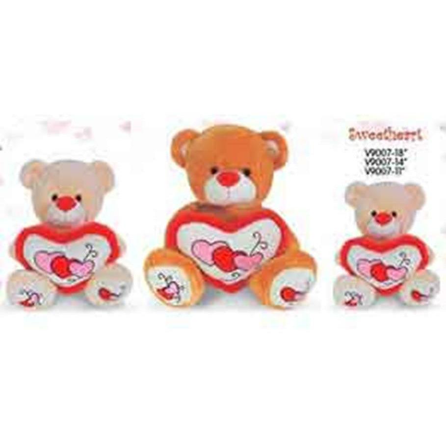 Bear w-3 Heart 14in - Toy World Inc