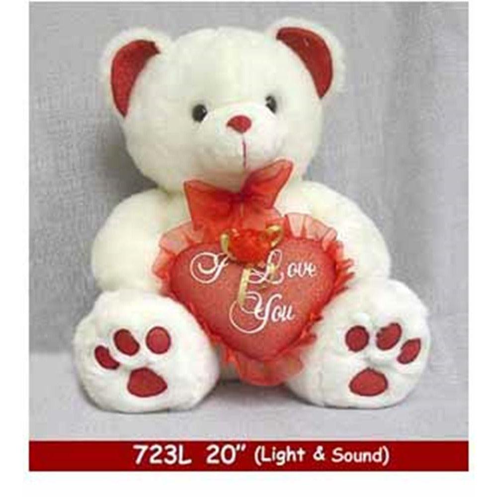 Bear w Heart Light and Music 20in - Toy World Inc