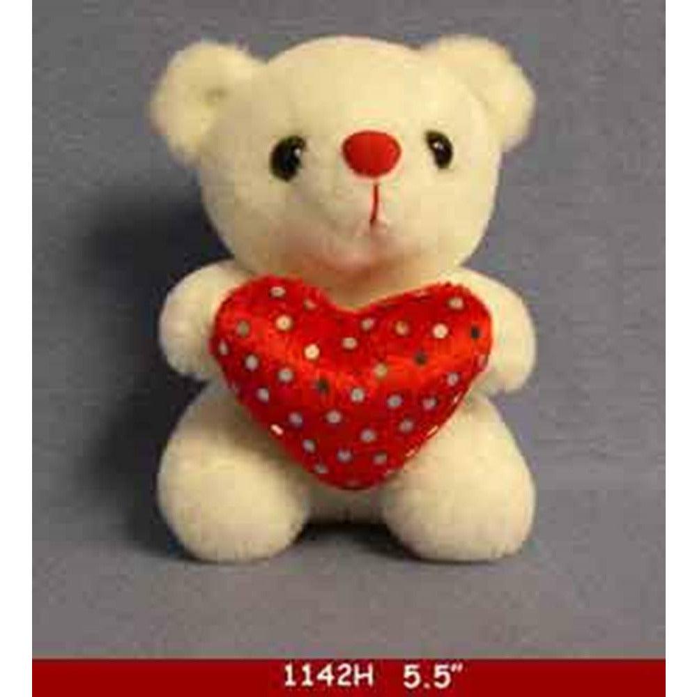 Bear W-Red Heart and Silver Dot 5in - Toy World Inc