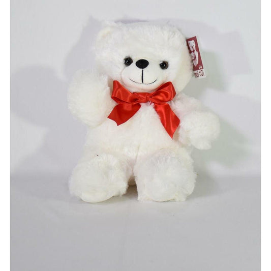 Bear White Soft W-Red Ribbon - Toy World Inc