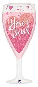 Betallic Valentine's Day Here's To Us Pink Champagne 37in Foil Balloon FLAT - Toy World Inc