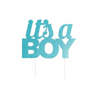 Blue Glitter It'S A Boy Cake Topper 1Ct - Toy World Inc