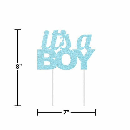 Blue Glitter It'S A Boy Cake Topper 1Ct - Toy World Inc