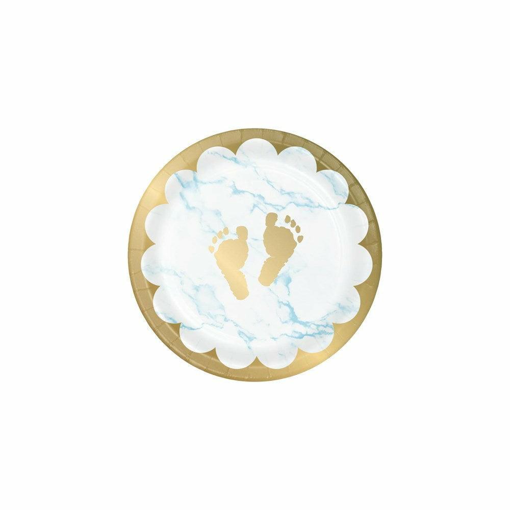 Blue Marble Luncheon Plate Foil Footprints 8Ct - Toy World Inc
